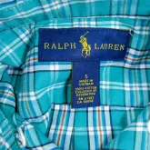 RALPH LAUREN เสื้อเชิ้ตแขนสั้นลายสก๊อตสีเขียวไซส์ 5 