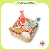 Tender Leaf Toys ของเล่นไม้ ชุดทำอาหาร ของเล่นบทบาทสมมติ ตะกร้าหวายซีฟู้ด Seafood Basket
