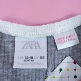  ZARA เสื้อแขนสั้นสีเทาลายดอกไม้สีขาวไซส์ 12-18