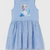 เดรสเเขนกุด H&M สีฟ้า ลาย Frozen2