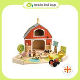 Tender Leaf Toys ของเล่นไม้ ของเล่นบทบาทสมมติ ชุดฟาร์มพกพา Little Barn Set