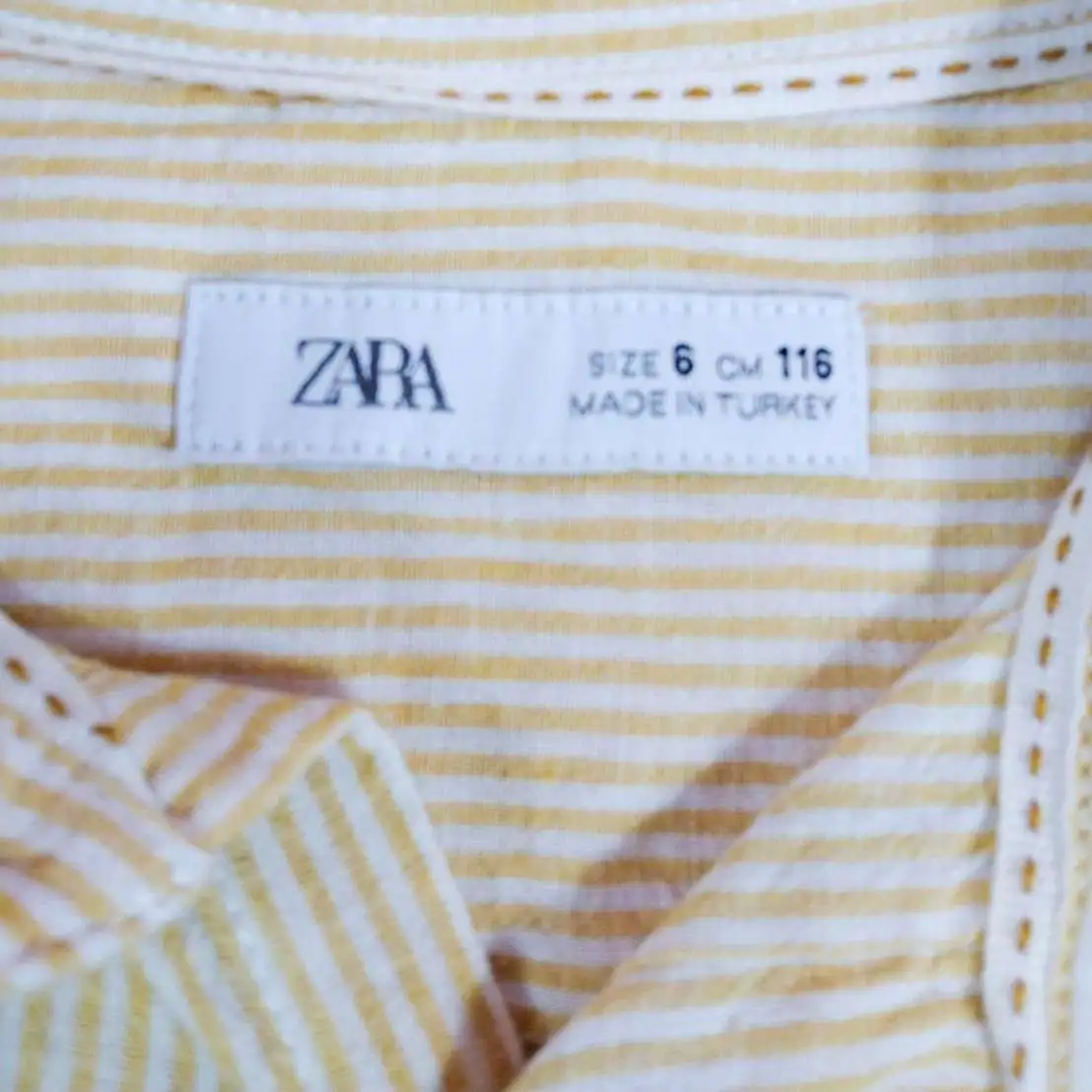 ZARA เสื้อเชิ้ตแขนสั้นลายทางสีเหลืองพาสเทลไซส์ 6, 116cm