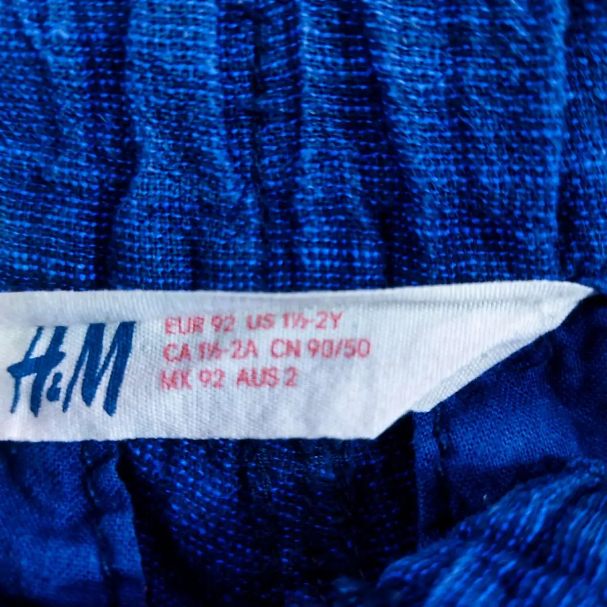H&M กางเกงขาสั้นผ้าฝ้ายสีกรมเอวเชือกผูก 1-2 y