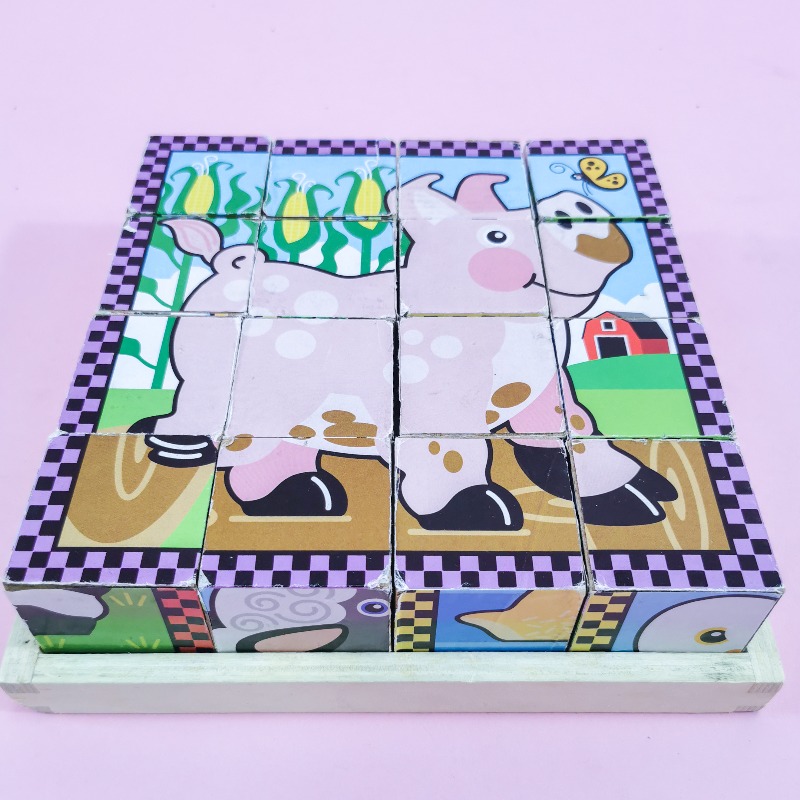 Melissa & Doug PUZZLE ลูกบาศก์ ฟาร์ม ต่อได้ 6 แบบ