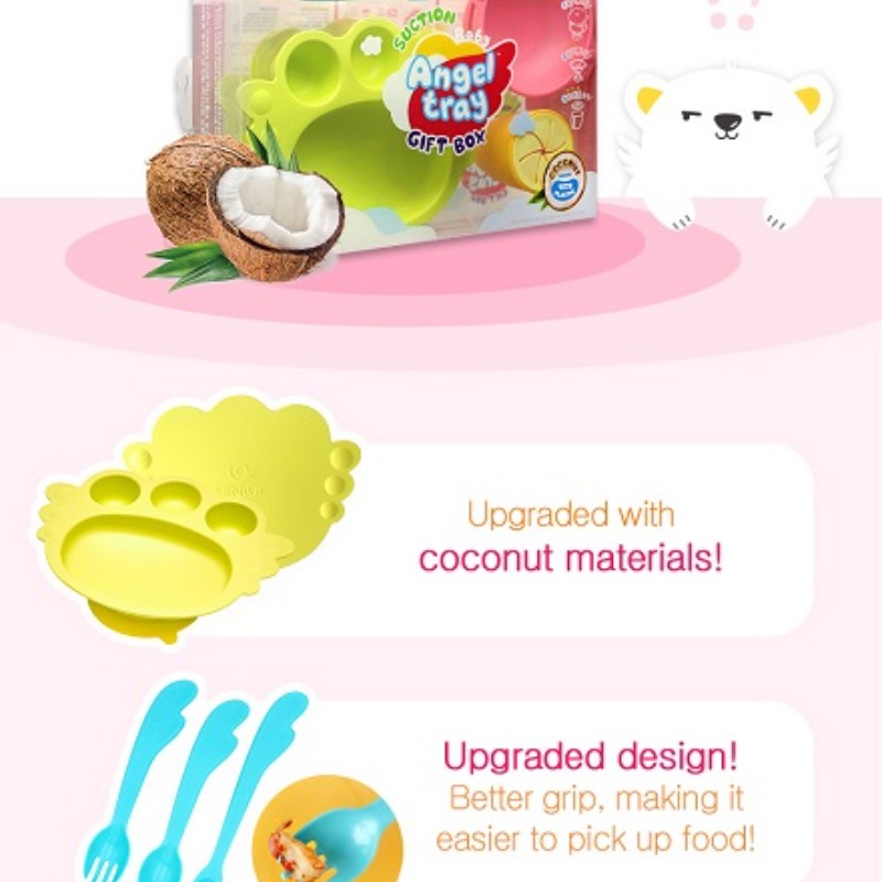 Suction Baby Angel tray Gift box -  Banana Yellow (ชุดกล่องของขวัญจานชามดูดโต๊ะ) 100% BPA Free