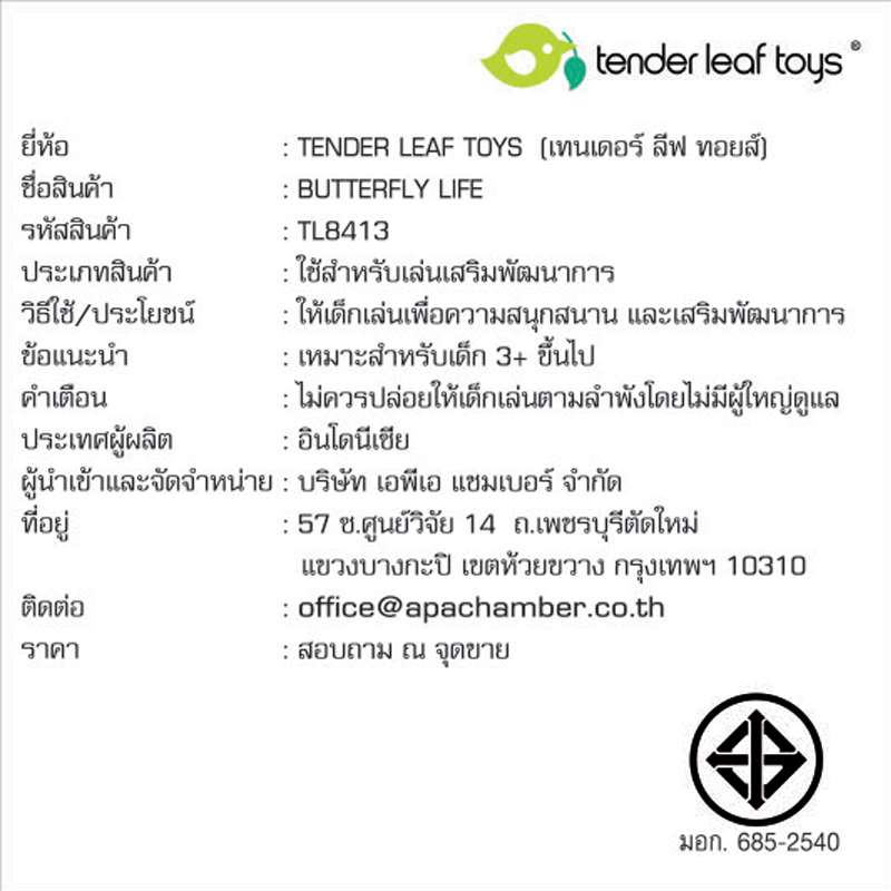 Tender Leaf Toys ของเล่นไม้ ของเล่นเสริมพัฒนาการ วงจรชีวิตผีเสื้อ Butterfly Life