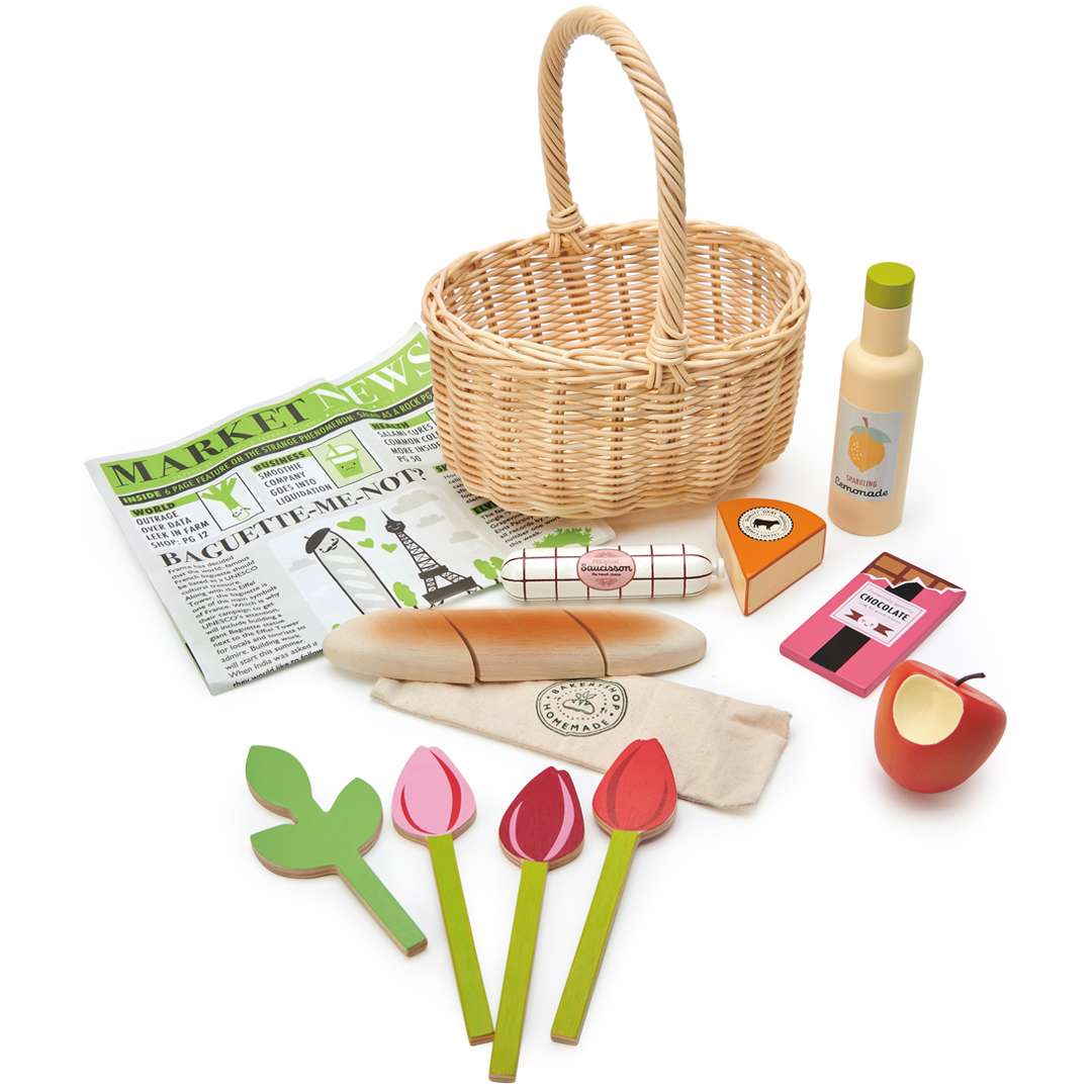Tender Leaf Toys ของเล่นไม้ ของเล่นบทบาทสมมติ ตะกร้าหวายช้อปปิ้งหรรษา Wicker Shopping Basket
