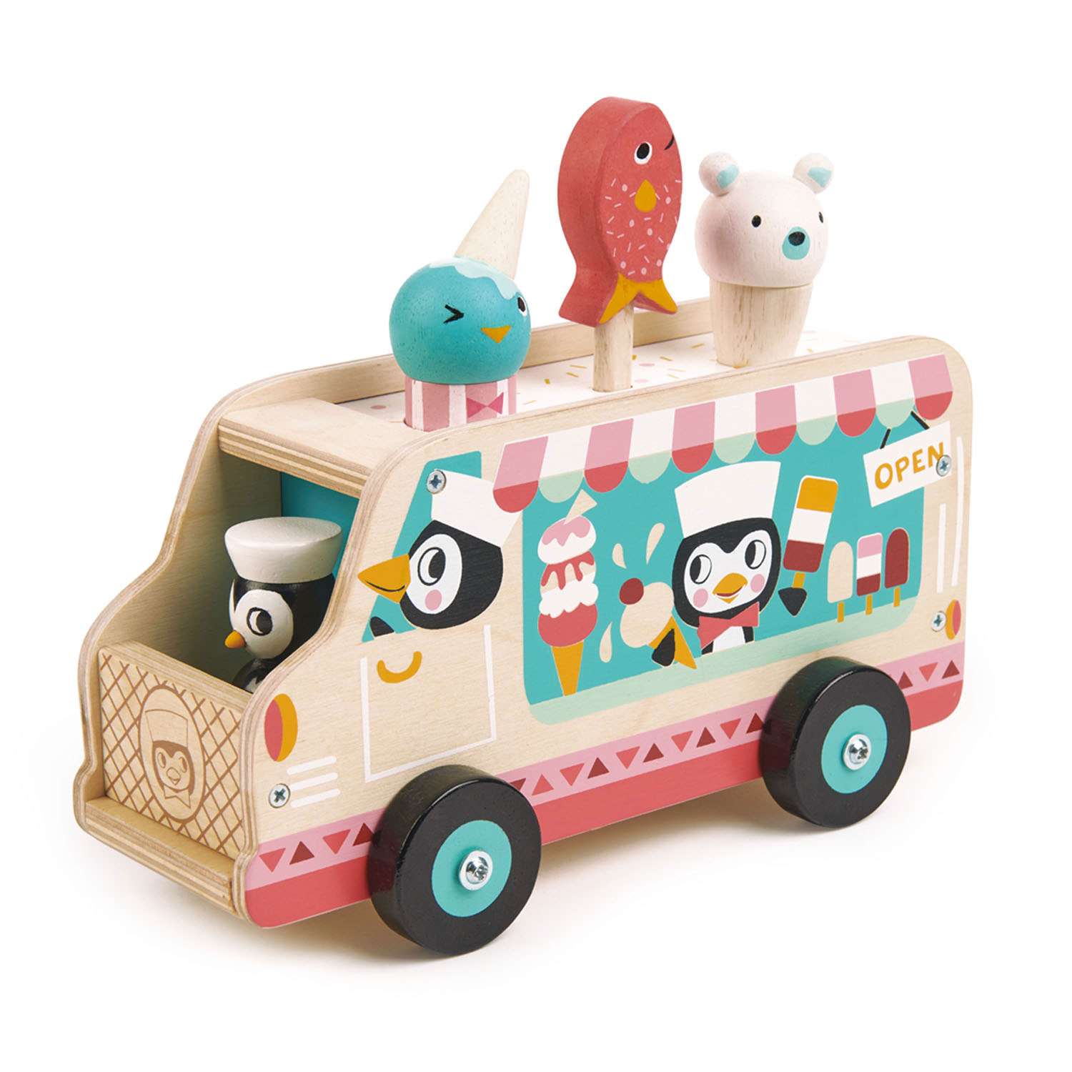 Tender Leaf Toys ของเล่นไม้ รถของเล่น รถตู้เพนกวินขายไอติม Penguin's Gelato Van