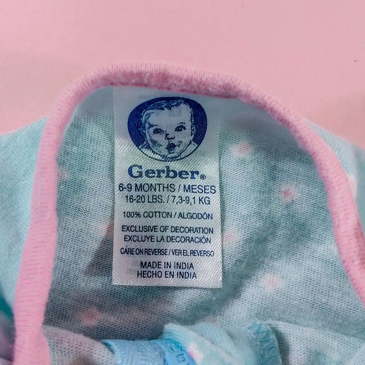 Gerber ชุดหมีแขนขายาวสีเขียวมิ้นลายดอก6-9m Gerber ชุดหมีแขนขายาวลายขวางชมพูขาว 6-9m