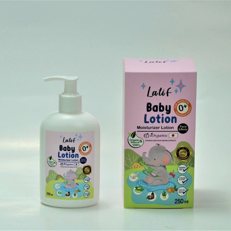 Latif organic baby moisturizer lotion 250ml สำหรับผิวแพ้ง่ายและบอบบาง