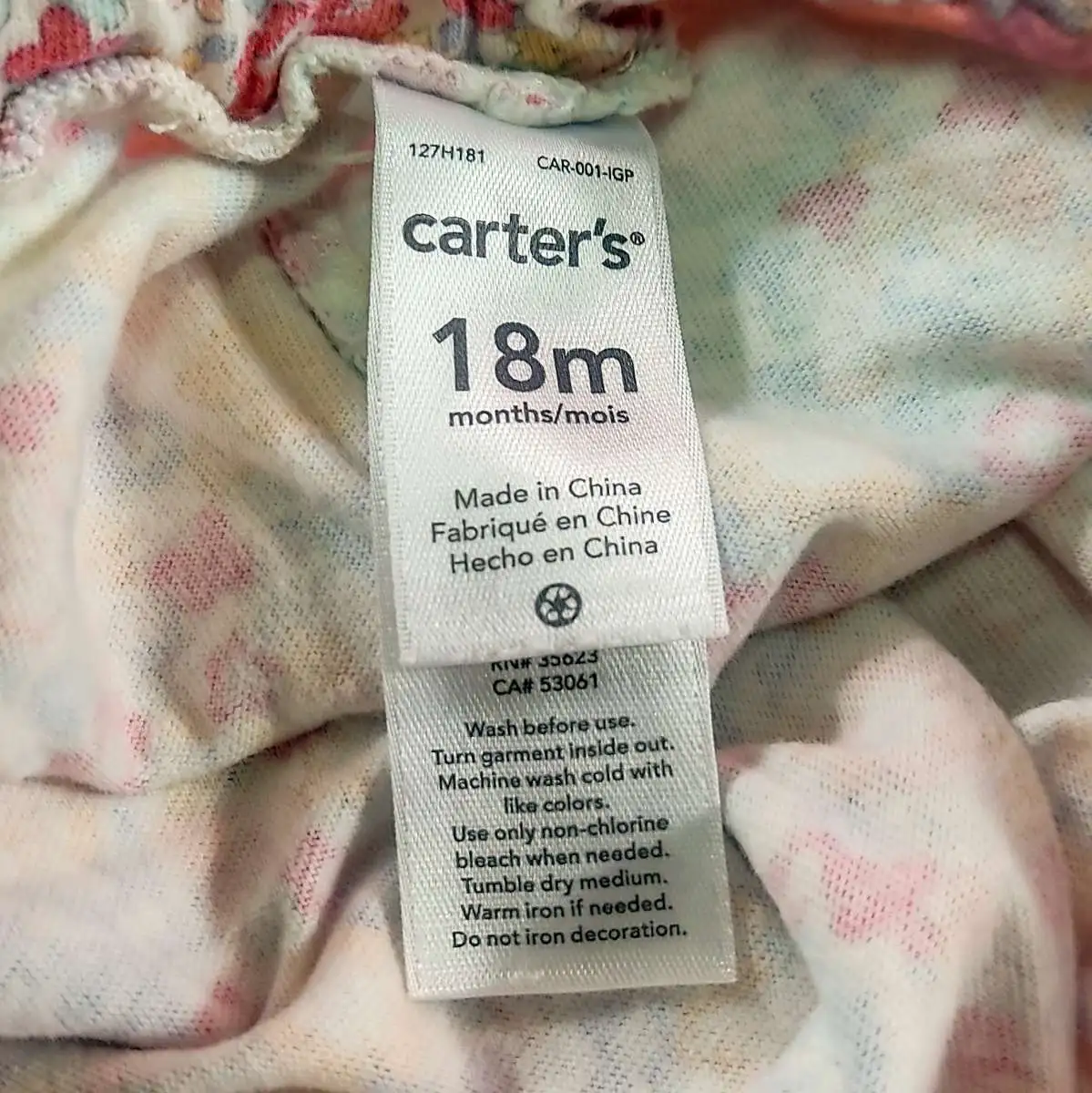 carter's ชุดหมีแขนระบายขาเว้าผ้าฉลุสีชมพูอ่อน carter's เสื้อยืดแขนสั้นสีชมพูมีรูปห่านสีขาวกางเกงขายาว 18m