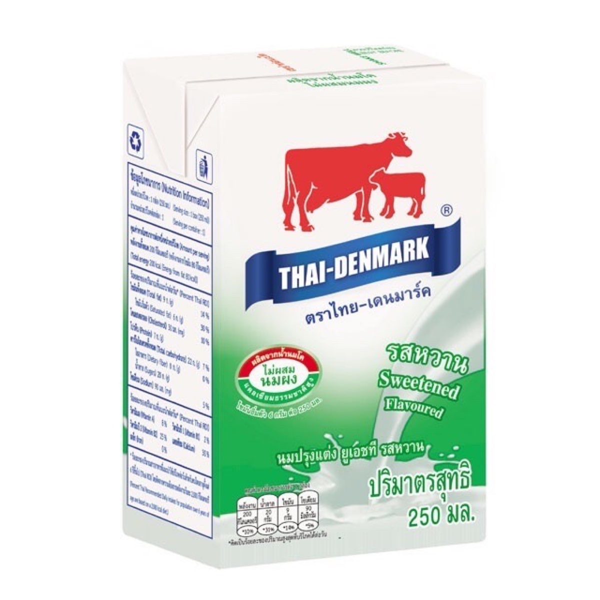 นมไทย-เดนมาร์ค รสหวาน ขนาด 250 ml. บรรจุ 12 กล่อง