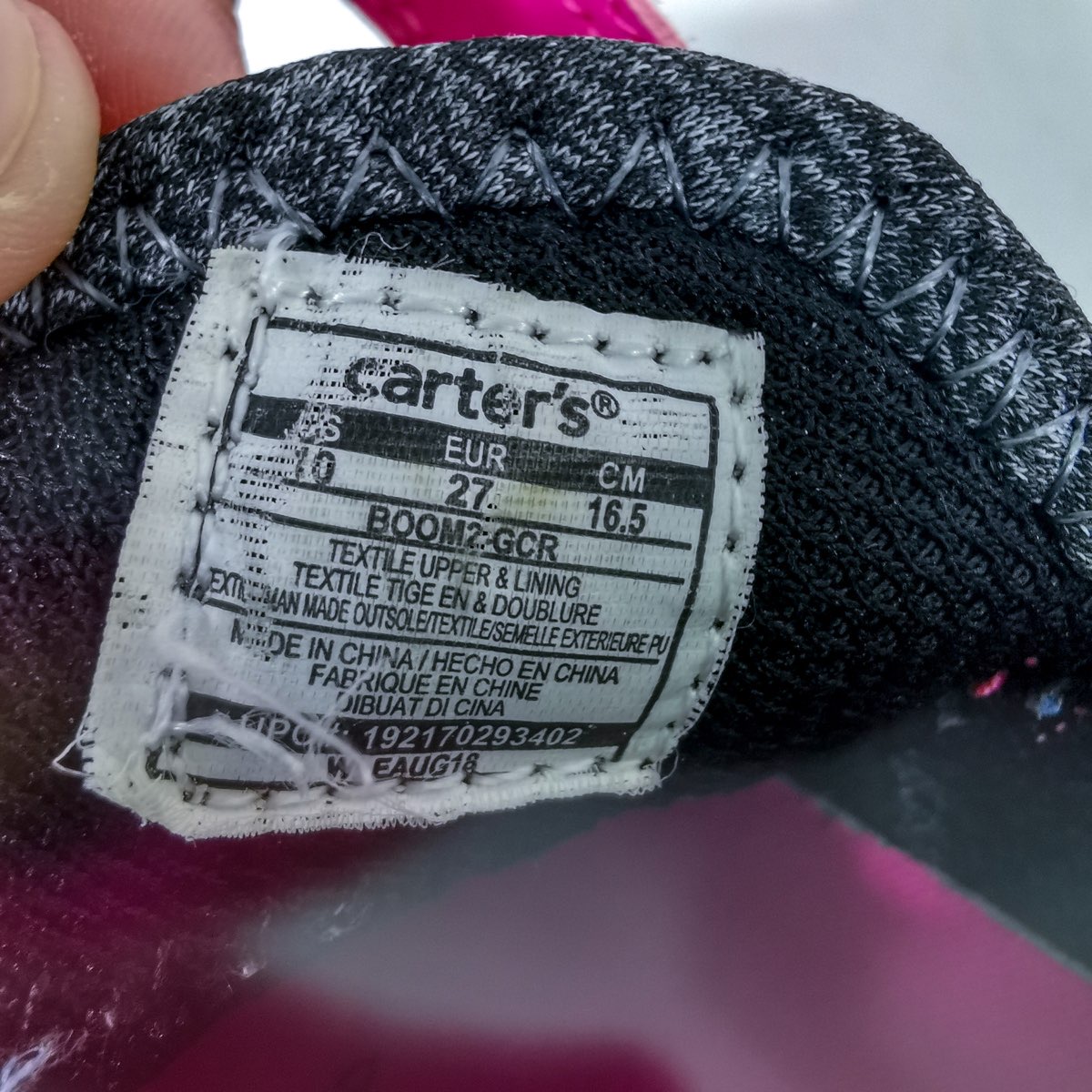 carter's รองเท้าผ้าใบสีดำพื้นสีชมพู Size 16.5 cm