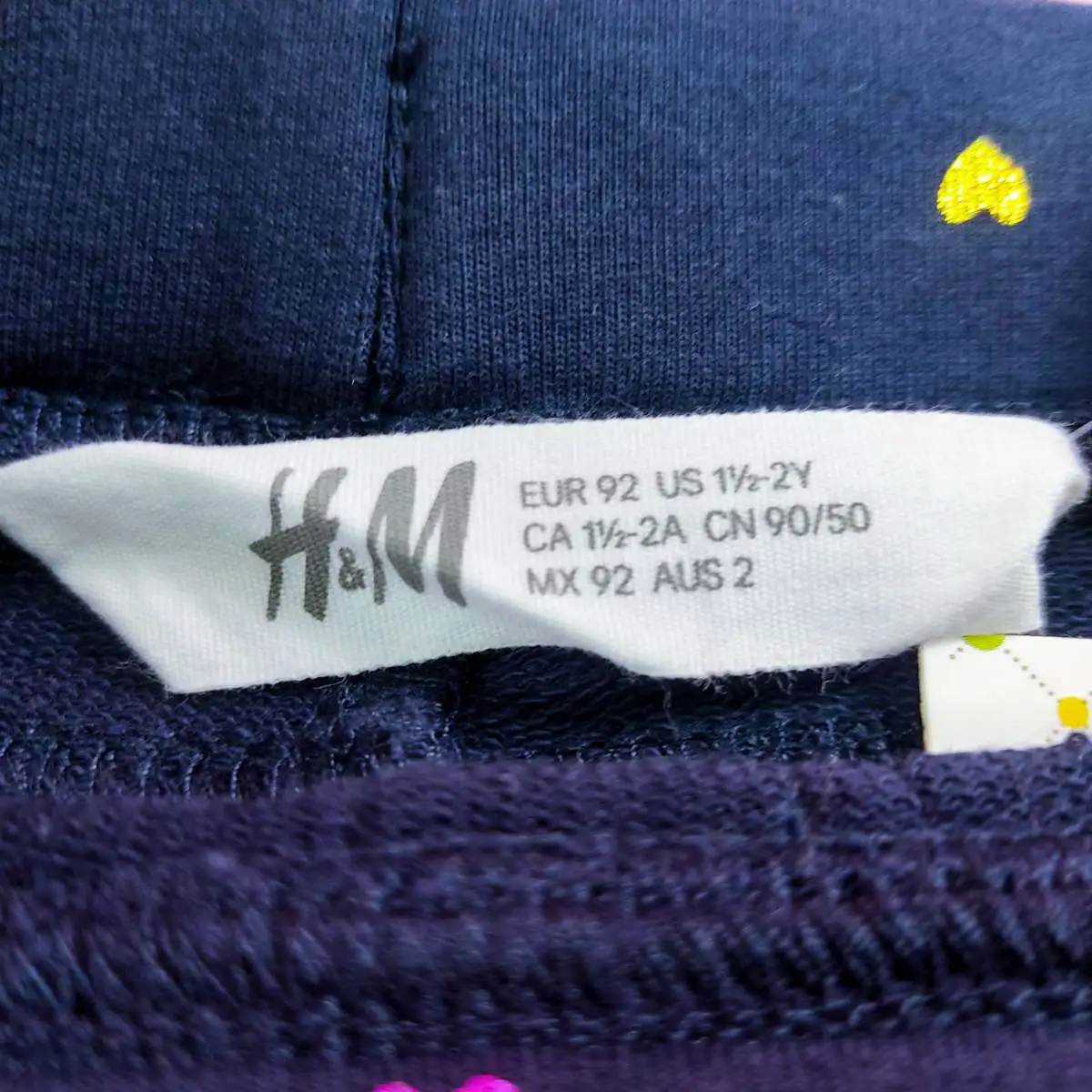 H&M กางเกงเลคกิ้งขายาวสีกรมลายหัวใจ 1-2Y 