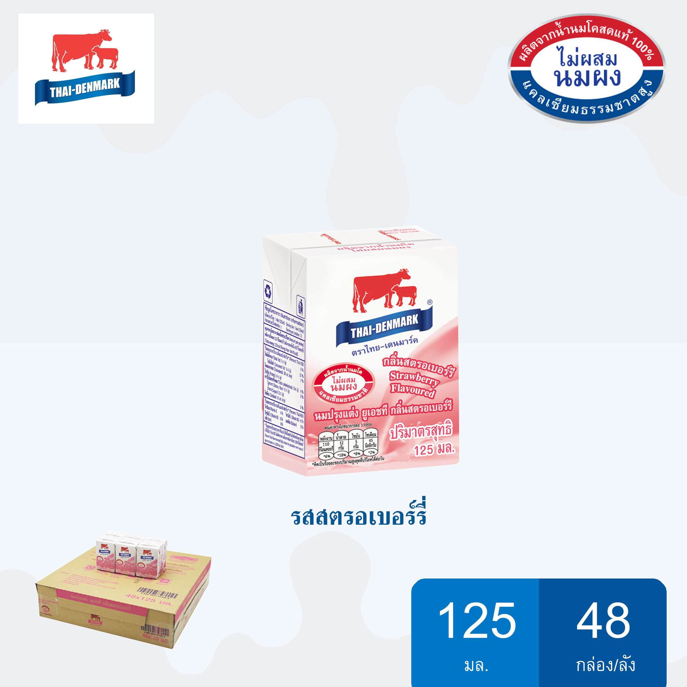 นมไทย-เดนมาร์ค รสสตรอเบอร์รี่ ขนาด 125*48 กล่อง/ลัง