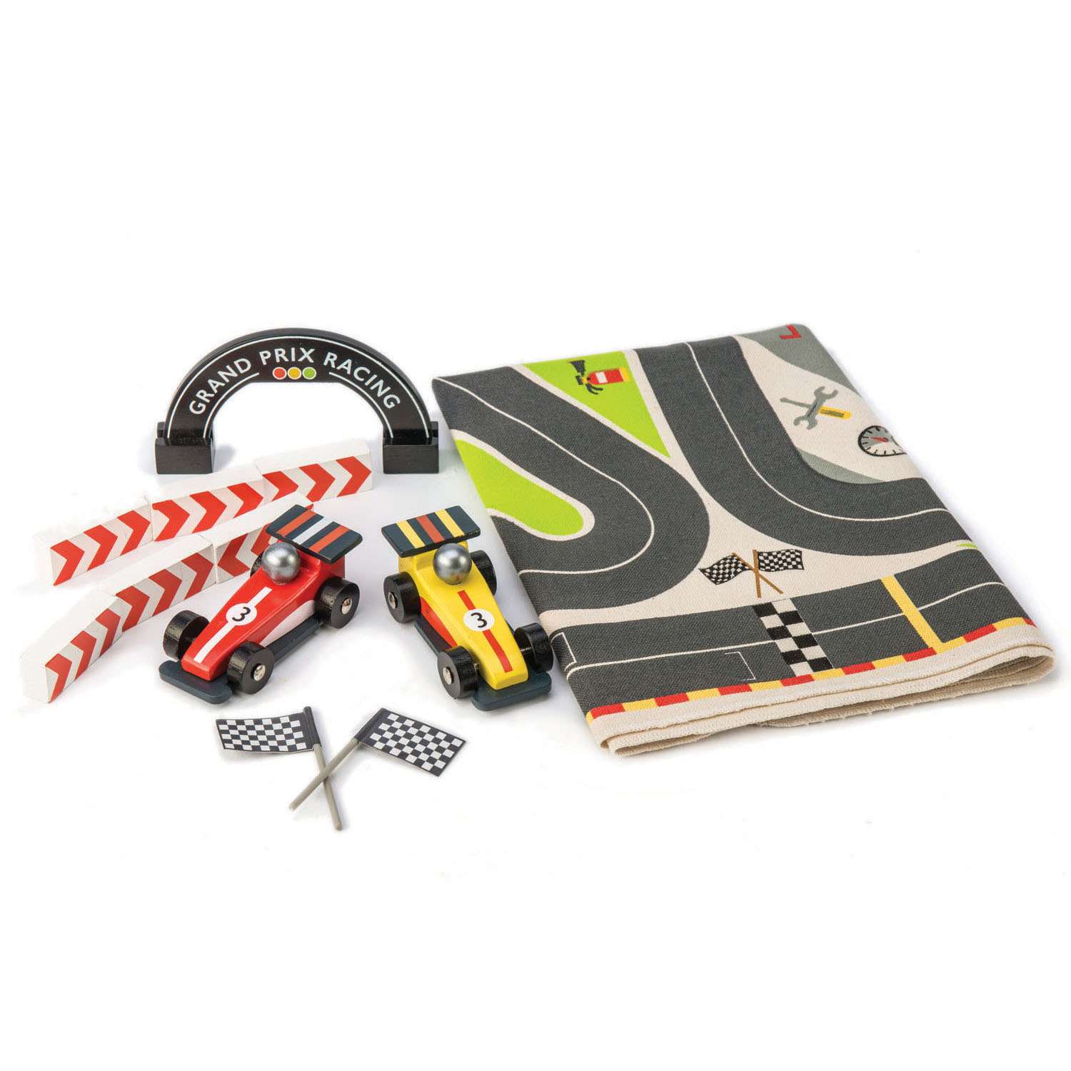 Tender Leaf Toys ของเล่นไม้ รถของเล่น ชุดพรมแข่งรถ Formula One Racing Playmat