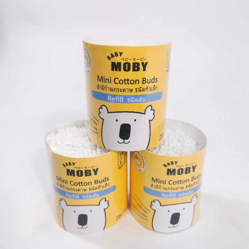 Baby Moby คอตตอนบัตหัวเล็ก ก้านกระดาษ รีฟิล Mini Cotton Buds Refill 280s x 3