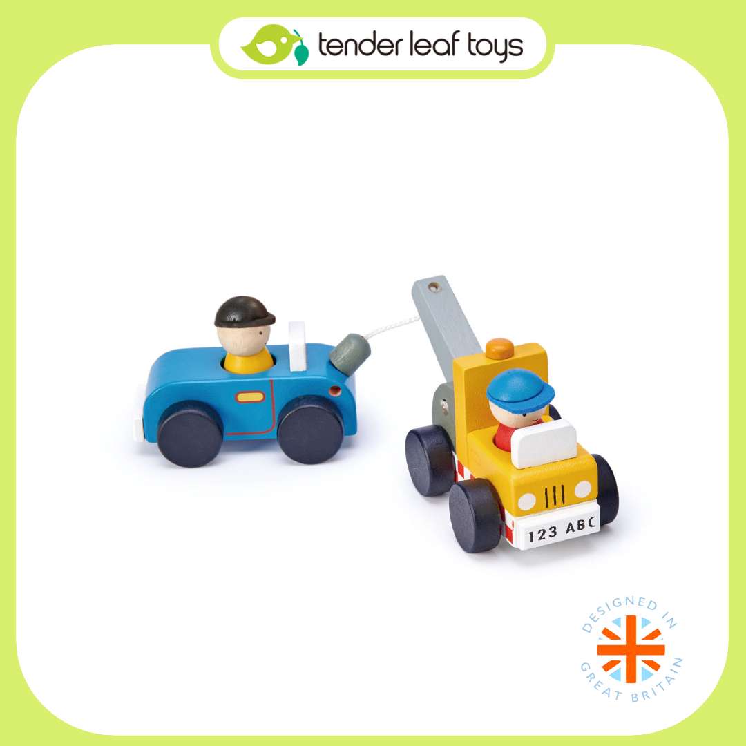 Tender Leaf Toys ของเล่นไม้ รถของเล่น รถบรรทุกพ่วง Tow Truck