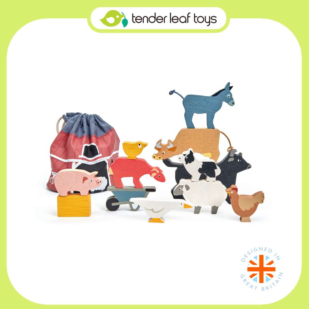 Tender Leaf Toys ของเล่นไม้ ของเล่นเสริมพัฒนาการ ชุดสัตว์เลี้ยงในฟาร์ม Stacking Farmyard
