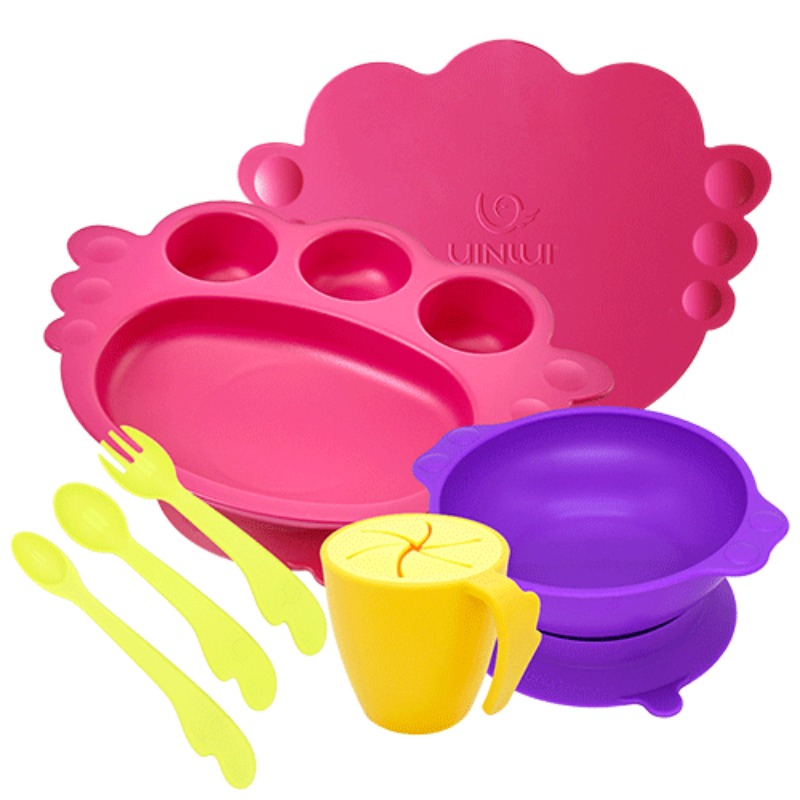 Suction Baby Angel tray Gift box -  Berry Pink (ชุดกล่องของขวัญจานชามดูดโต๊ะ) 100% BPA Free