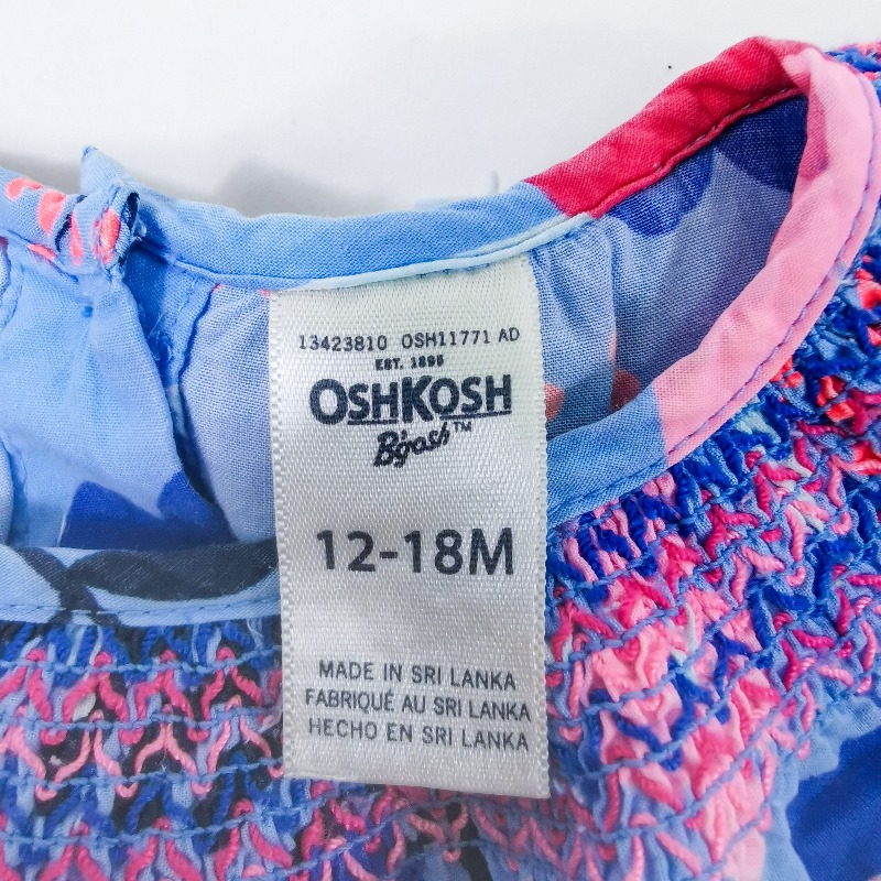OSHKOSH เสื้อแขนกุดคอระบายสีฟ้าลายดอก 12-18 M The Children's Place กางเกงเลกกิ้งขายาวสีชมพู