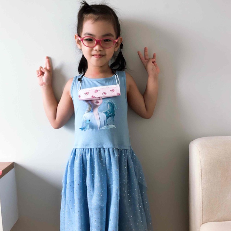 เดรสเเขนกุด H&M สีฟ้า ลาย Frozen2