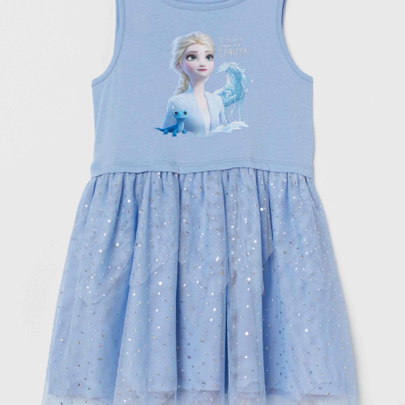 เดรสเเขนกุด H&M สีฟ้า ลาย Frozen2