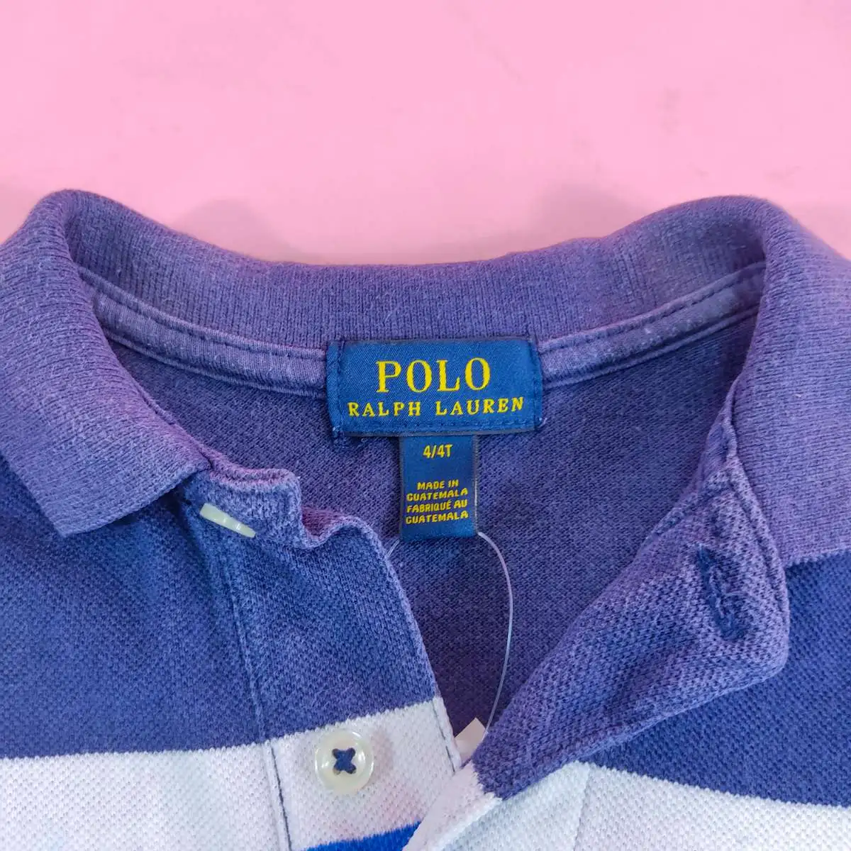 Polo Ralph Lauren เสื้อโปโลคอปกสีกรมลายขวางขาว,น้ำเงิน 4/4T