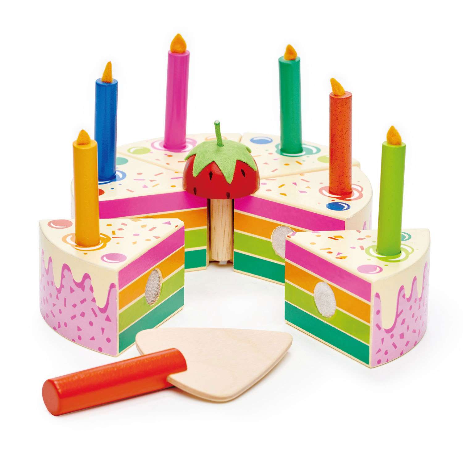 Tender Leaf Toys ของเล่นไม้ ของเล่นบทบาทสมมติ เค้กวันเกิดสายรุ้ง Rainbow Birthday Cake