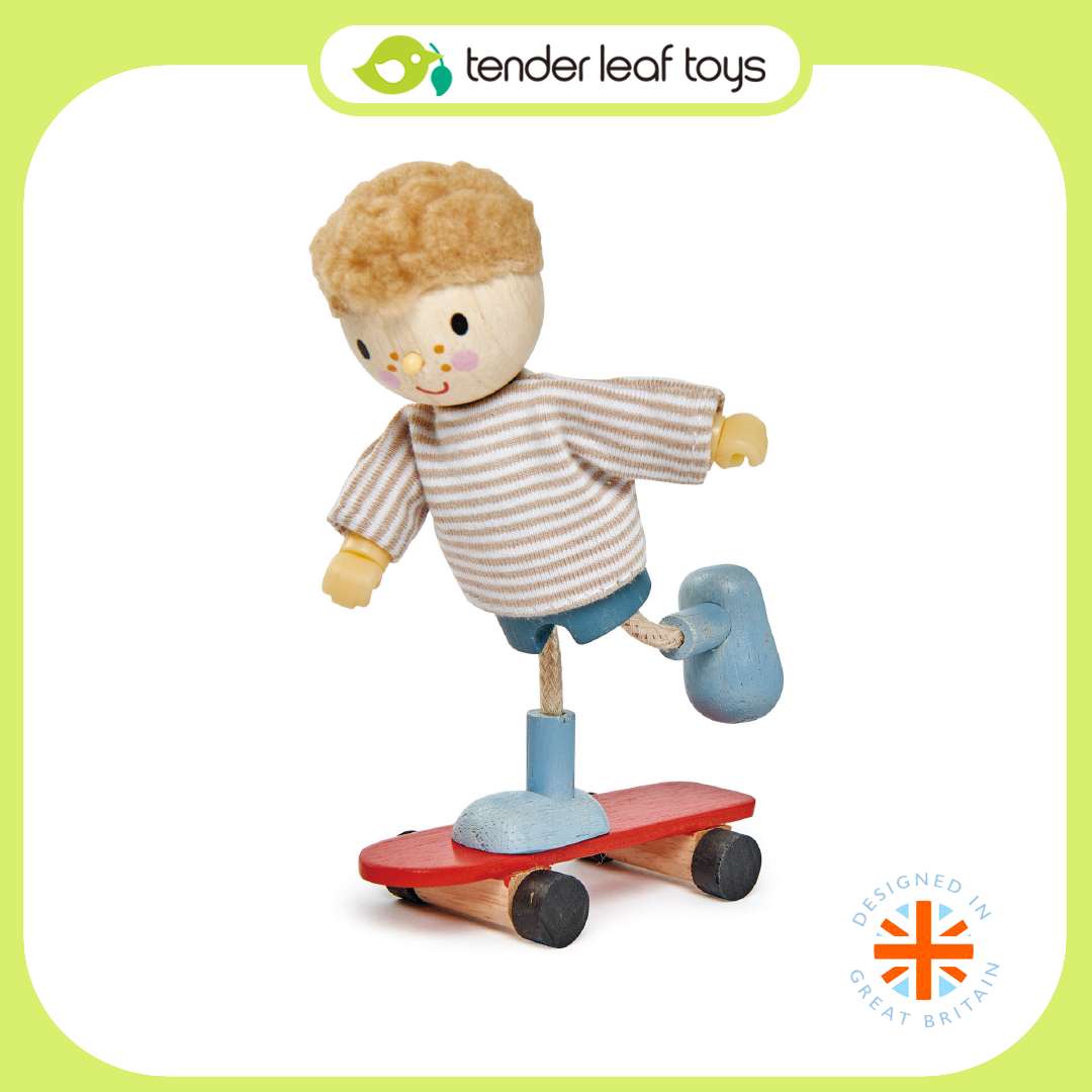 Tender Leaf Toys ของเล่นไม้ ตุ๊กตา เอ็ดเวิร์ดและสเก็ตบอร์ด Edward and His Skateboard