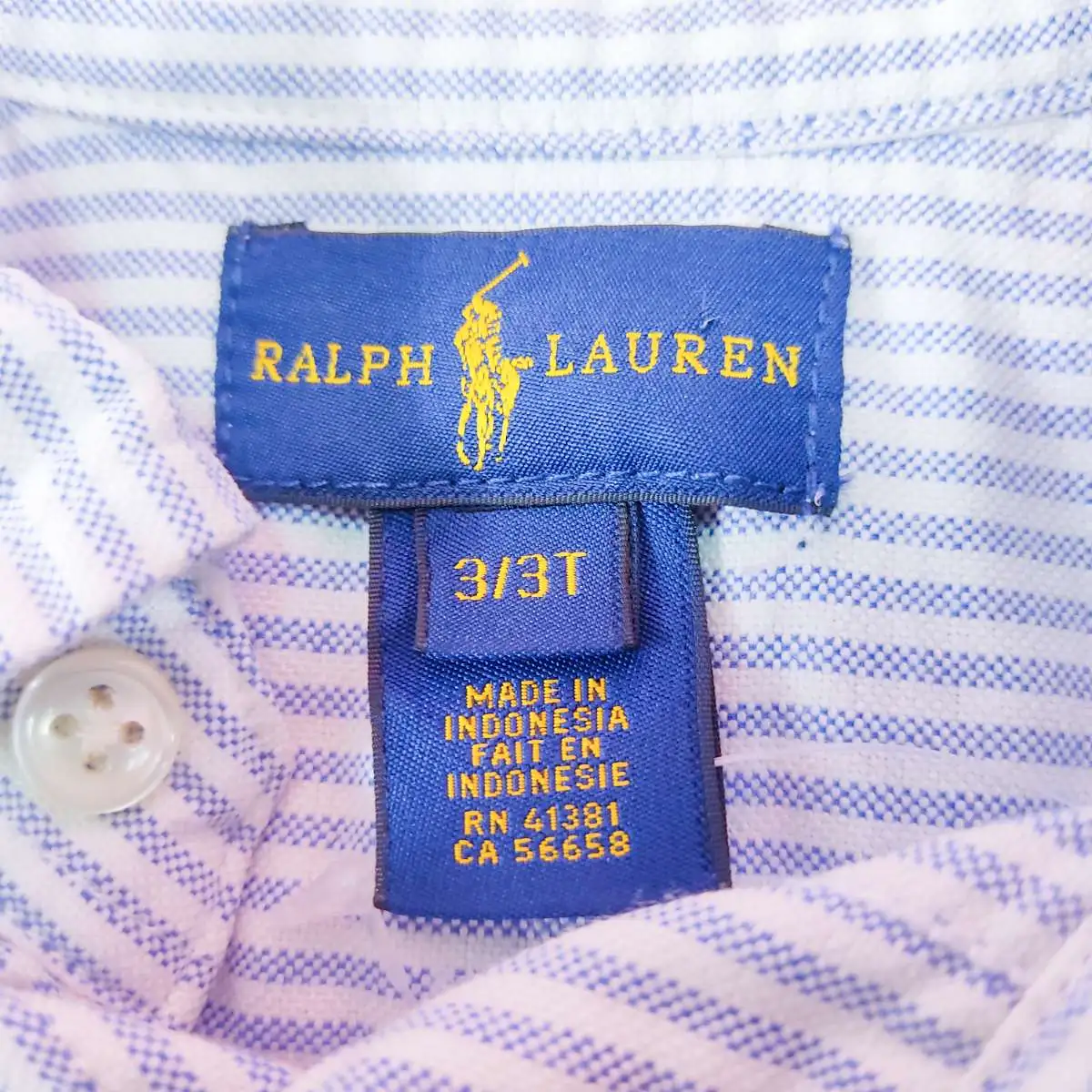 RALPH LAUREN เสื้อเชิ้ตแขนยาวลายทางสีน้ำเงิน,ขาว 3/3T 